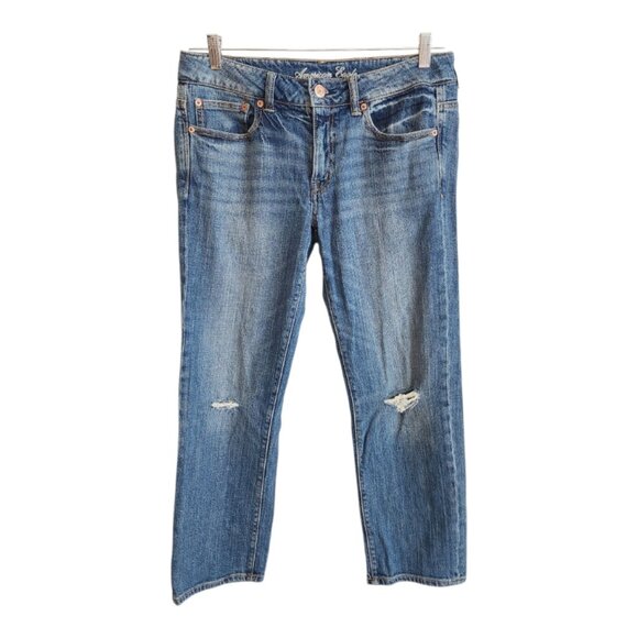 American Eagle Boy Fit Medium Wash Jeans Size 6 - Picture 1 of 9